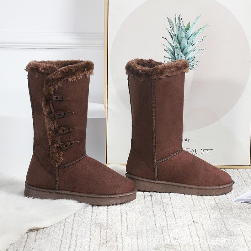 Зимние сапоги из бархата, женские хлопковые ботинки, высокие сапоги с пряжкой из рога, на плоской подошве