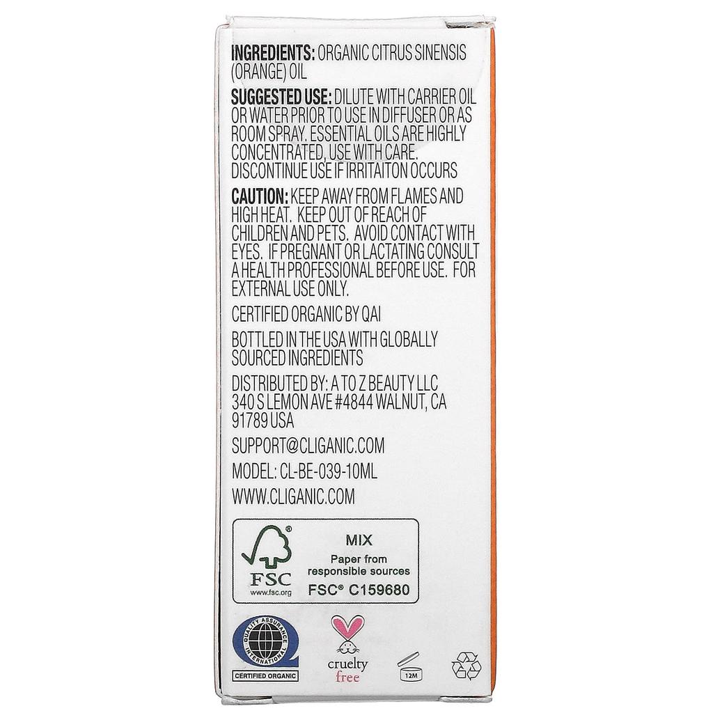 Cliganic 100% Pure Essential Oil, Orange, 0.33 Fl Oz (10 Ml)