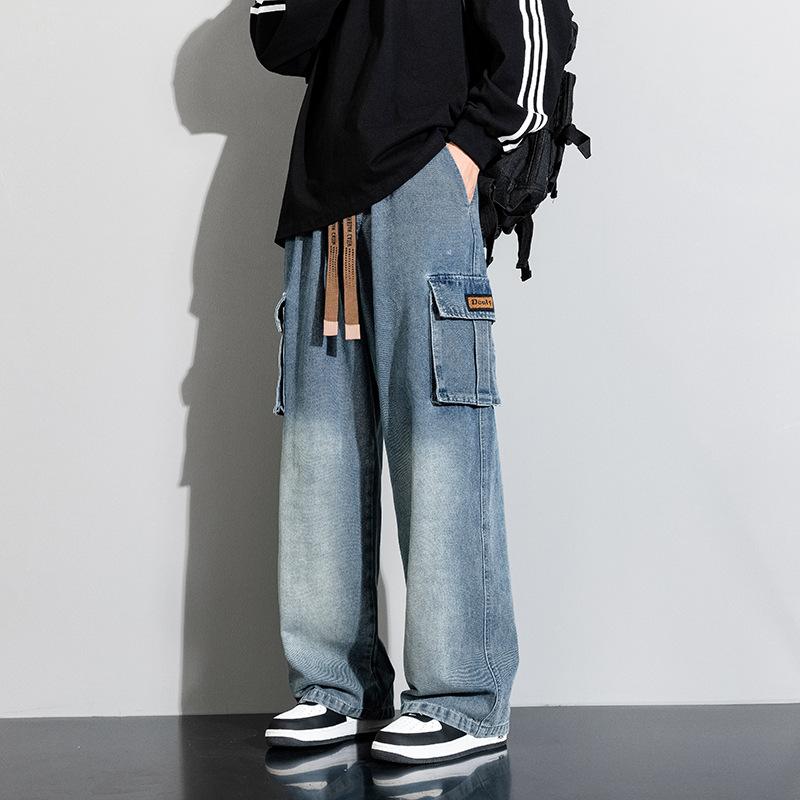 Мужские американские винтажные джинсы весна-осень новая мода уличный дизайн чувство широких брюк