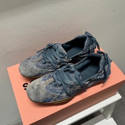 Мода 2024 Новые Весенние Женские Балетки Модные Синие Джинсовые Туфли на Плоской Подошве Круглый Носок Мелкая Посадка Женские Балетки Мэри Джейн