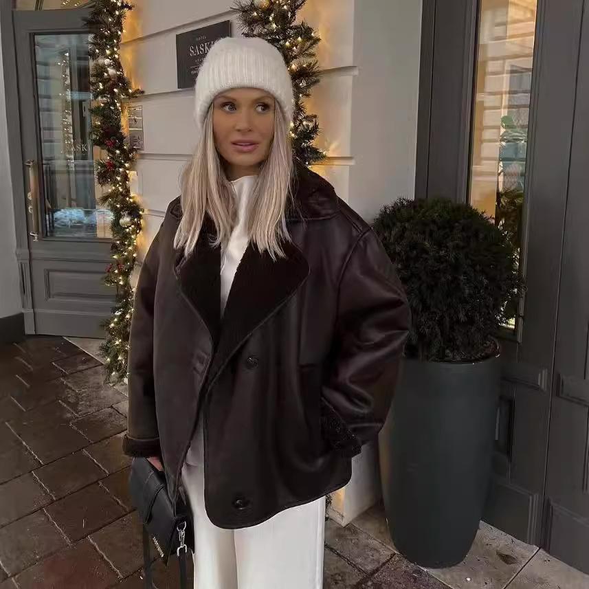 Autumn and Winter Fashion Temperament Women's Clothing One-piece Double-sided Jacket Ladies Warm Coat