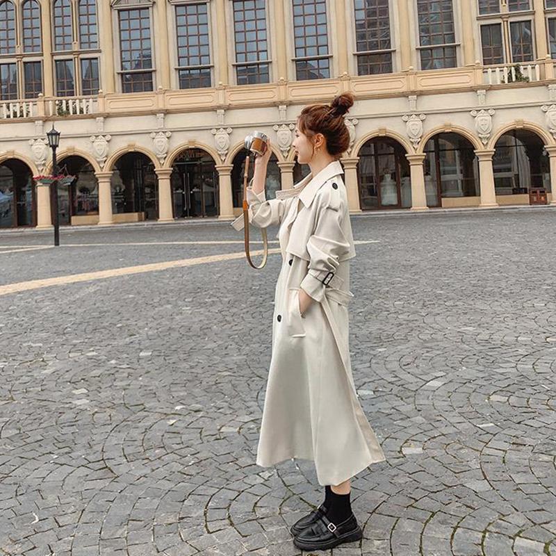 Windbreaker Women's Mid-length British Style Over-the-knee Coat Slim Slimming Casual Jacket Can Be Belted Elegant Temperament