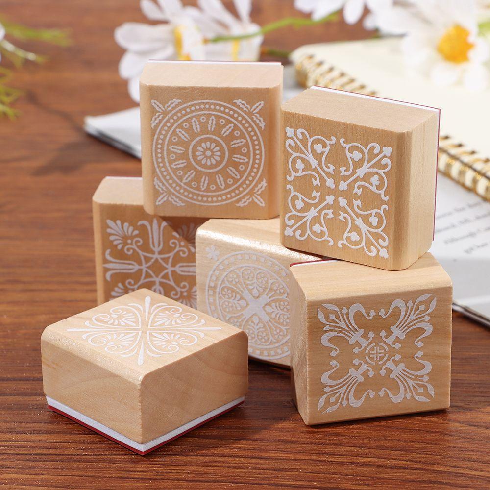 New Vintage DIY Craft Wooden Scrapbooking Square Floral Stamps Rubber