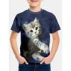 Summer Boy's T-shirt 3D Kitten Print Round Neck Short Sleeved Top