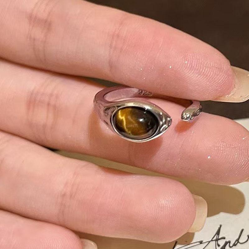 PANJBJ Кольцо из стерлингового серебра 925 пробы с тигровым глазом для женщин Геометрия Ретро Универсальный дизайн Украшение на палец Женский подарок Прямая поставка Оптом