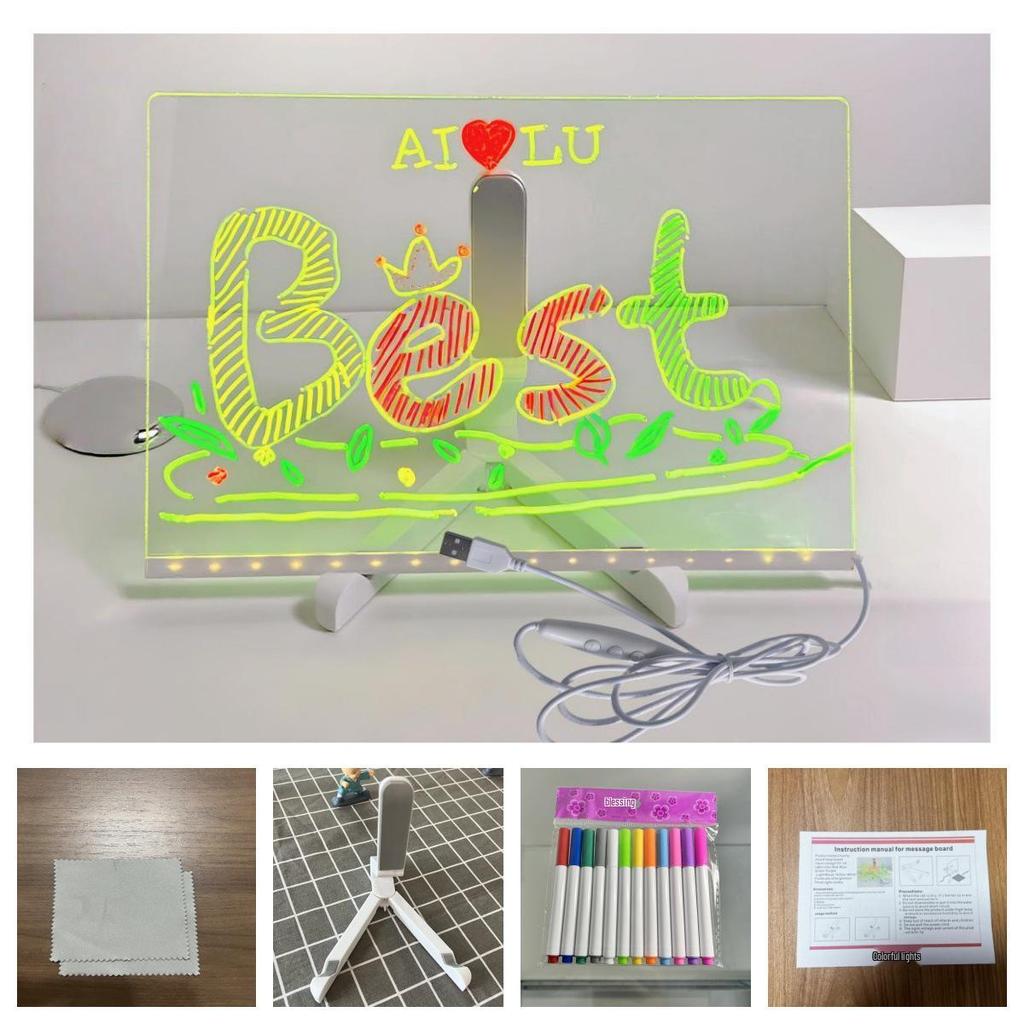 Colorful LED Light-Up Acrylic Drawing & Message Board for Kids