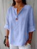 Летняя новая свободная футболка женская с V-образным вырезом из хлопка и льна на пуговицах