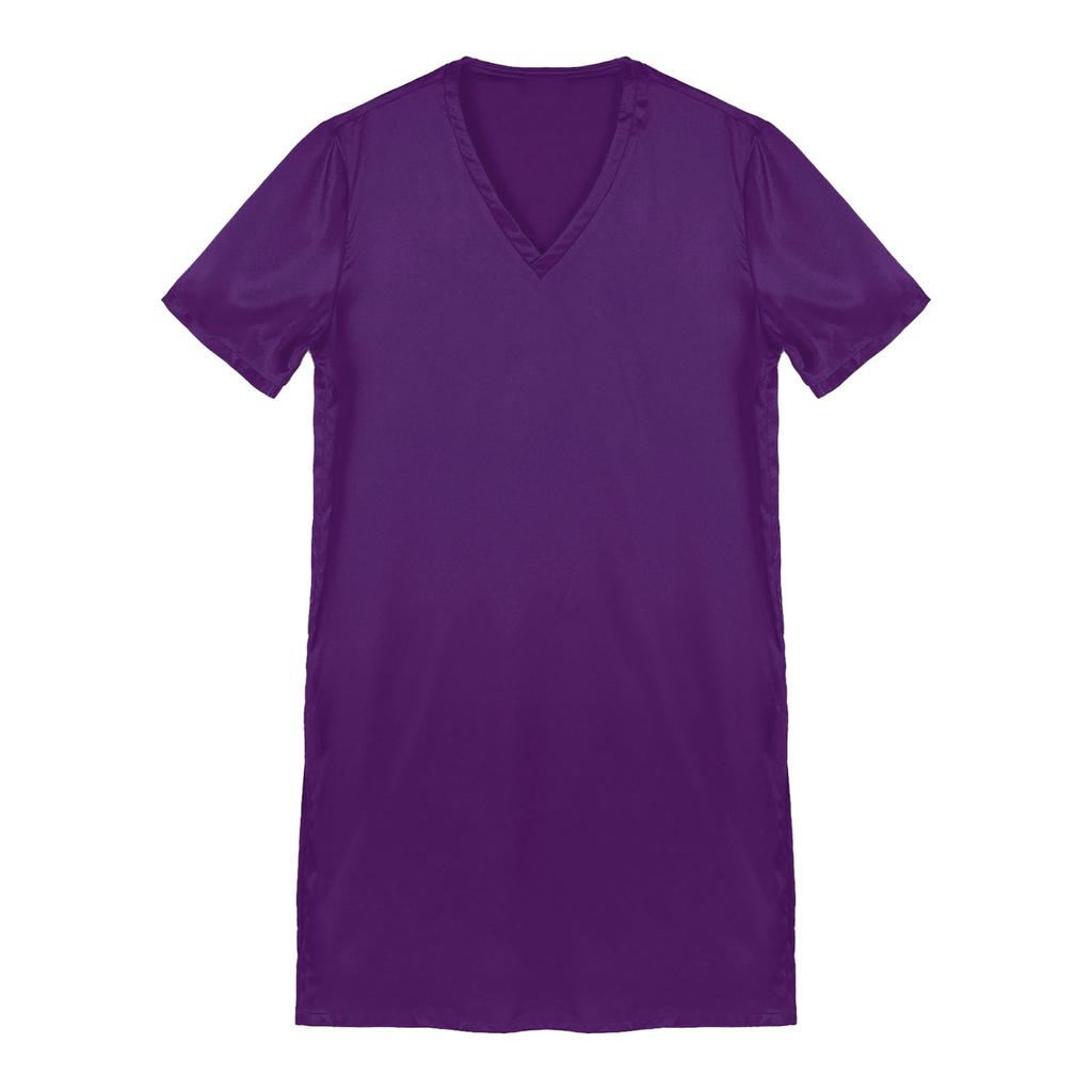 Мужская атласная ночная рубашка с V-образным вырезом и коротким рукавом, одежда для сна, домашняя одежда, ночная рубашка, пижамы