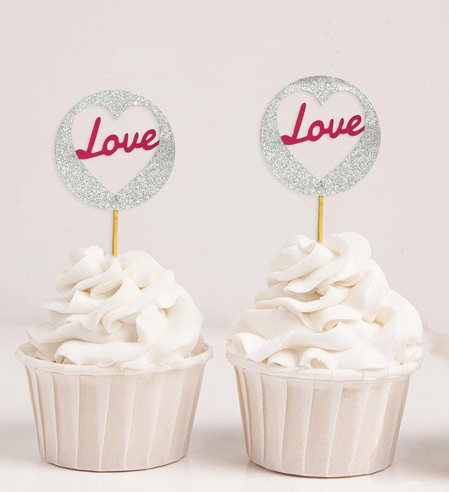 Дарлинг Сувенир| Блестящие украшения для свадебных кексов в форме сердца и любви | Украшения для праздничных десертов - упаковка