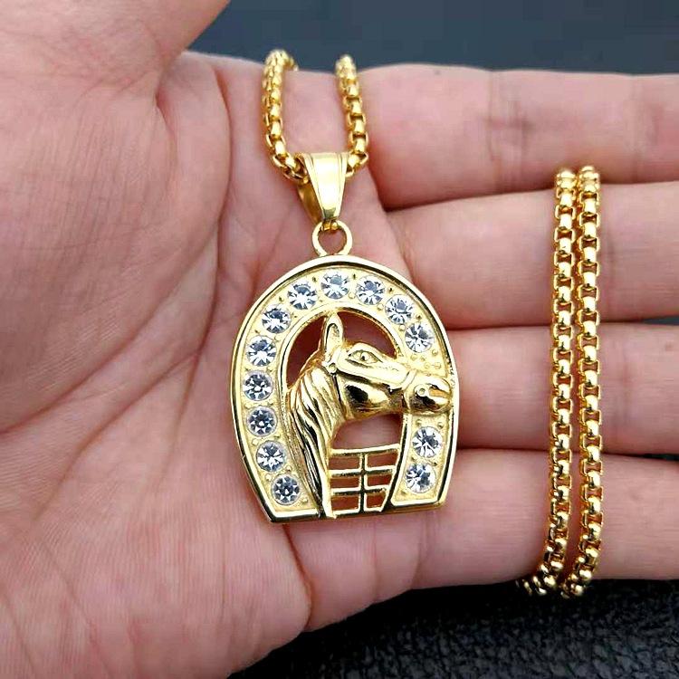 New Gold Color Horseshoe Stainless Steel Necklace Horse Pendant Necklace Brand Necklaces Wmen Women's Fashion Jewelry Gift
