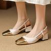 Summer Women Sandals Fashion Close Toe Low Heels Gladiator Mules Elegant Slingbacks Beige Gold Party Office Wedding Shoes Ladies