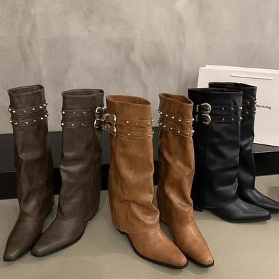 Ботинки до колена в стиле Spice Girl панк с плиссировкой, женские новые, в стиле тяжелой промышленности, локомотивные, рыцарские, с рукавами-брюками.