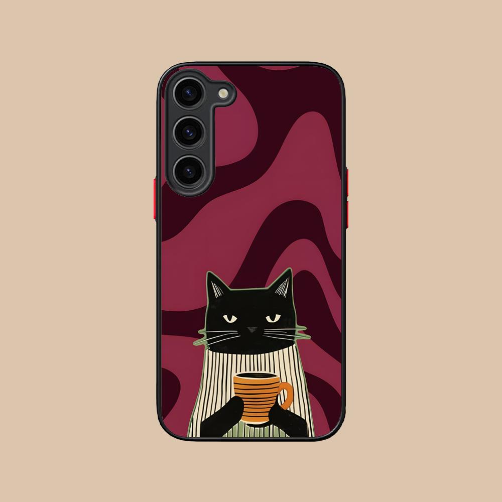 Милый Кофе-Кот Силиконовый Чехол для Мобильного Телефона для Samsung Galaxy S26 S25 S24 S23 S22 S21 Plus FE Ultra Разноцветный Чехол