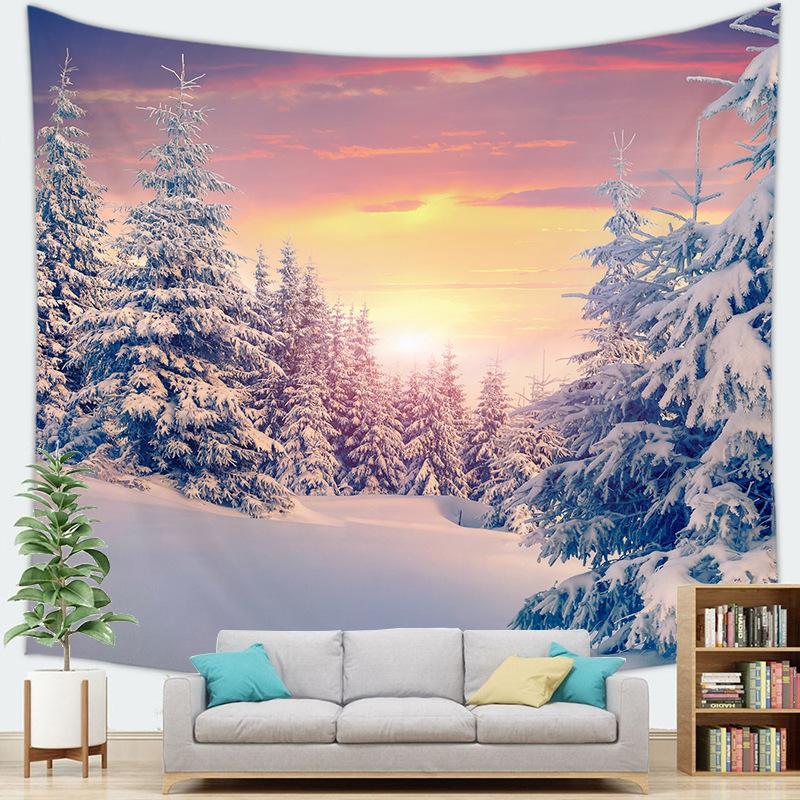 Рождественский снежный пейзаж Зимняя уличная серия Гобелен Настенный Гобелен
