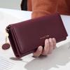 Luxurious Women's Genuine Leather Long Wallet with Zipper - Large Capacity, Solid Color, High-End Feel Card Holder.