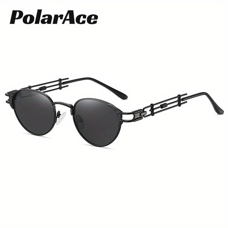 PolarAce Unisex Metal Polarized Steam Punk Style Heavy Metal Trendy Street Photo Concave Sunglasses, UV400