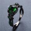 Vintage Elegant Black Gold Ring Round Emerald Green Crystal Ring for Women Wedding Engagement Jewelry