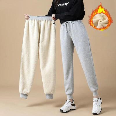 Осень-зима, свободные повседневные шаровары с высокой талией, женские модные простые спортивные брюки, женские плюшевые бархатные толстые теплые спортивные штаны