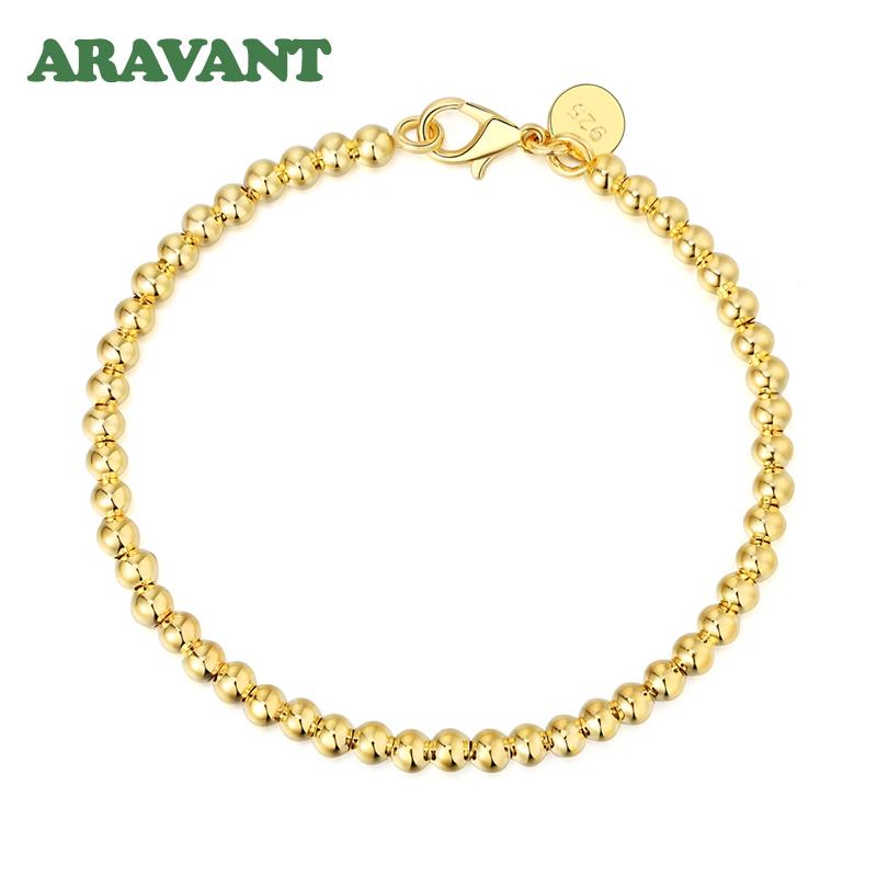 925 Серебряных Золотых Бусин Браслеты Цепи Для Женщин Модные Ювелирные Изделия