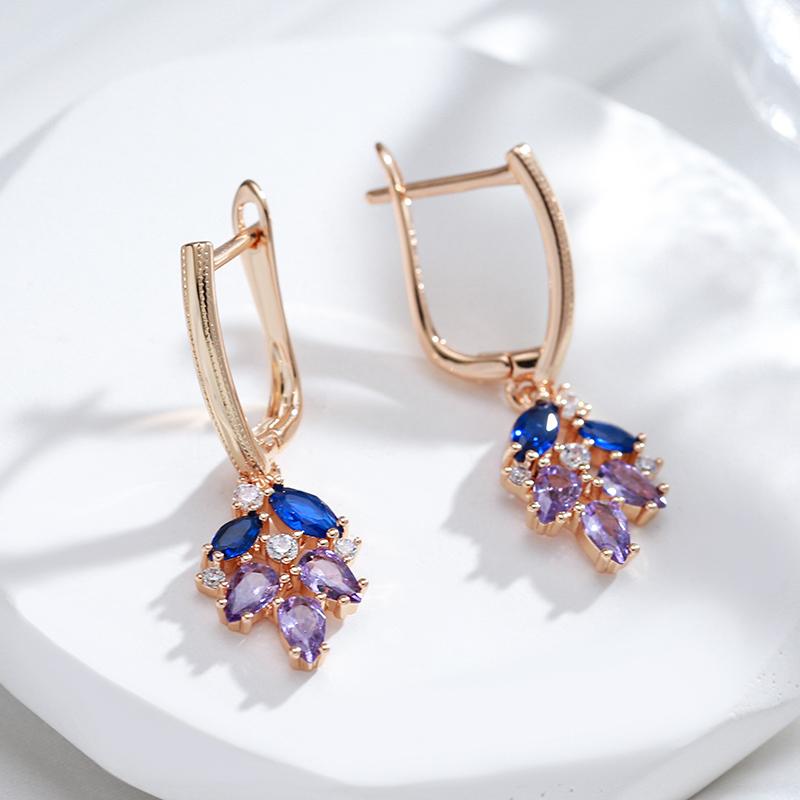 Полые геометрические синие фиолетовые серьги-подвески с цирконием для женщин, элегантные украшения, аксессуары для свадебной вечеринки
