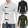 2025 Autumn/Winter Men's Plus Size High Neck Sweater Cardigan with Leather Buckle - European & American Style Long Sleeve Knit Coat