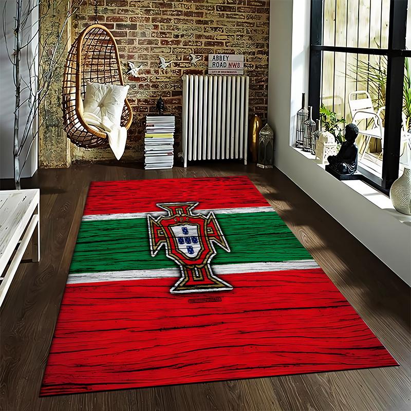 "Ковер с гербом флага Португалии Красный Зеленый Деревянная текстура Домашний декор" Подходит для использования в качестве противоскользящего покрытия для гостиной спальни диванов