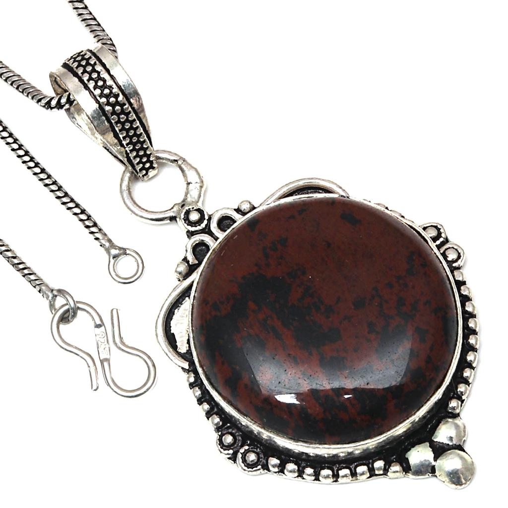 Pendant Mahogany Obsidian Gemstone Valentine'Day Gift Silver Jewelry 2.25"