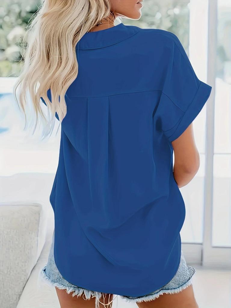 Женская эксклюзивная летняя рубашка с коротким рукавом, лацканами и застежкой на пуговицы, 2025