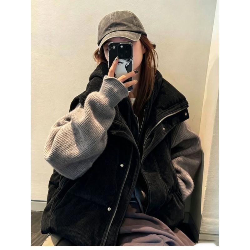 Womens Sleeveless Puffer Vest Fall Winter Solid Color Stand Collar Loose Casual Outerwear