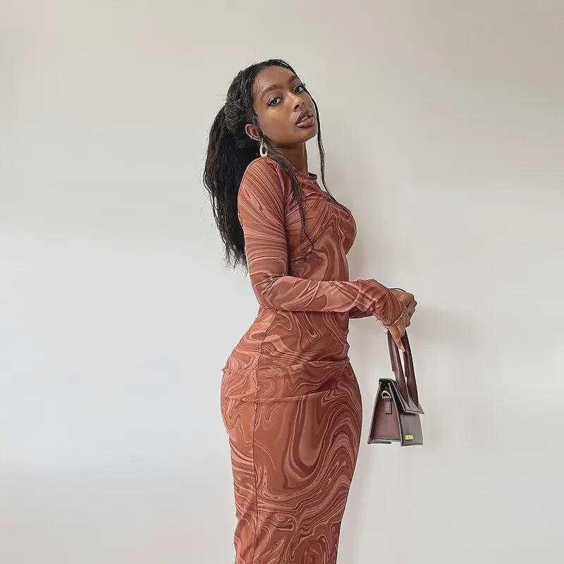 Женское облегающее платье с длинными рукавами в европейском и американском стиле, осень 2023 г.