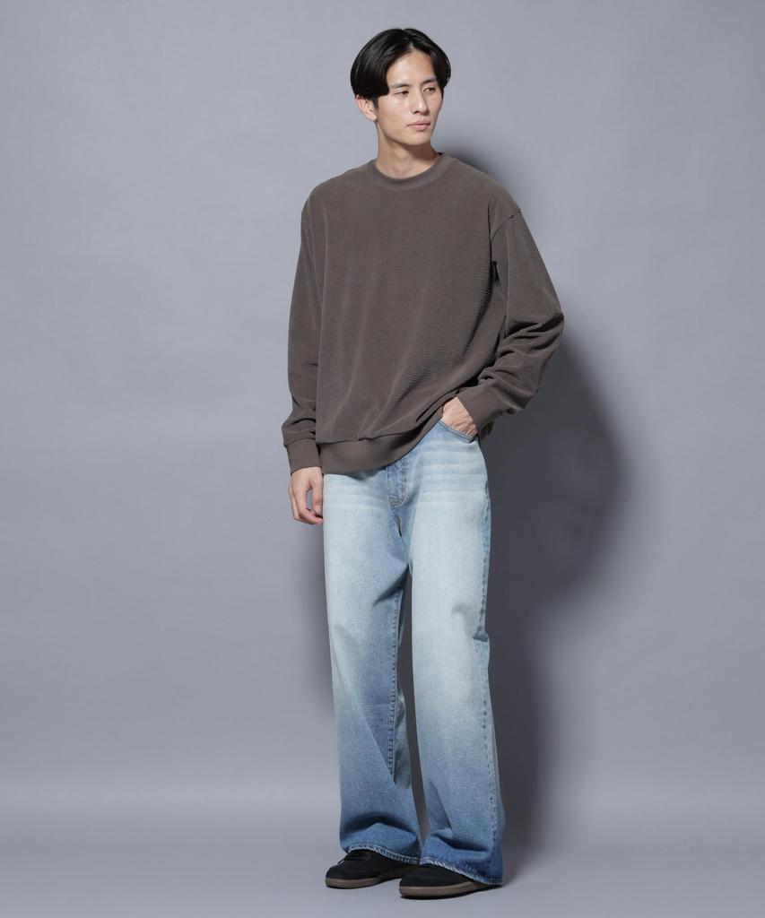 Nano Universe Mall JQD Corduroy Crew Neck Pullover, Men's, Size M, 185, Khaki Gray, 668-5223231