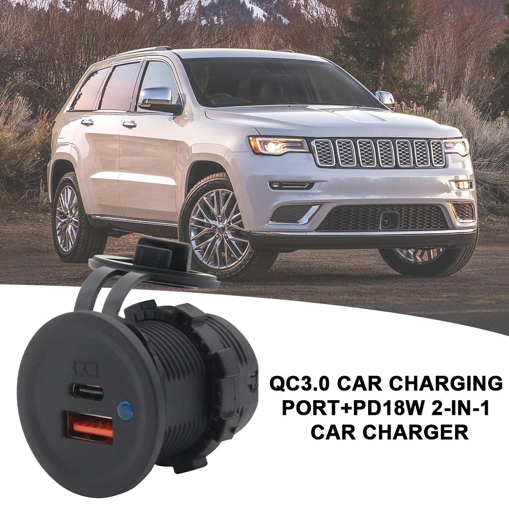 1-3PCS Car Dual USB Charger Socket DC 10-28V QC3.0 PD Type C 18W Car Charger Adapter with Cover Car Dual Port for Boat Truck