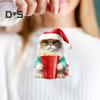 Украшение на рождественскую елку Рождественская фигурка кота с подвеской в шапке Санты 2D Плоское акриловое подвесное украшение для зеркала заднего вида автомобиля Дерево