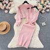 Women's Knitted Dress Suits Beaded Knitted Round Neck Sweater Spaghetti Strap Dress Two-piece Set High Waist Vest Sleeveless Dress Knitted Top Outfits
