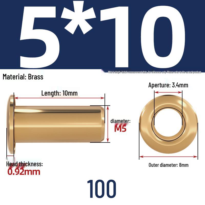 Pure Brass Hollow Rivets & Copper Eyelets Fasteners M1.3–M5