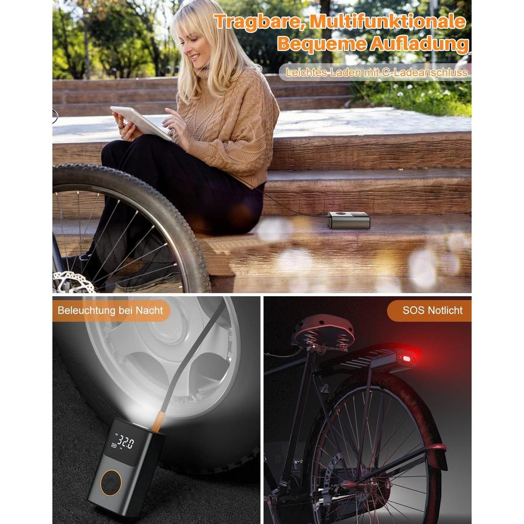 Электрический портативный воздушный насос с аккумулятором-велосипедный насос, шинный насос I50PSI, 4000 мАч, компрессор для мотоциклов, велосипедов, автомобилей, шариков