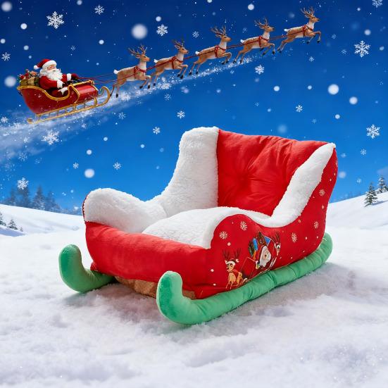 Christmas Sleigh Dog Bed Red Sleigh Fluffy Pet Bed Washable Plush Xmas Cat Couch Bed for Dogs And Cats Couch Floor Use
