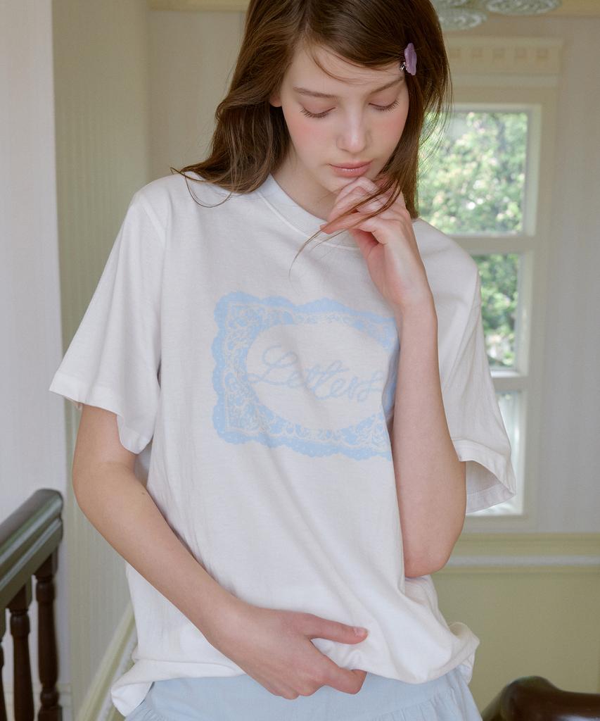 LETTER FROM MOON Lace Frame Oversized Short Sleeve T-Shirt (White)