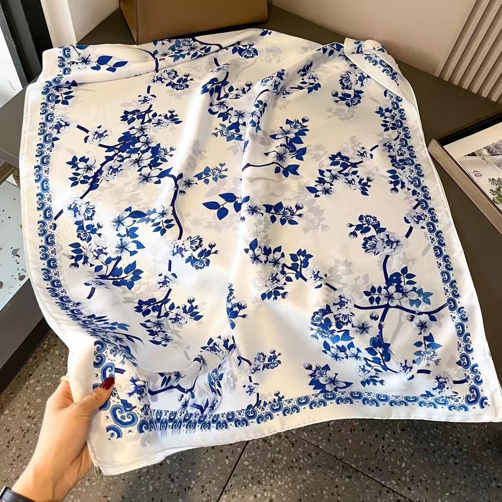 Print Satin Silk Scarf Hijab Women Bandana 90*180CM Headscarves Neckerchief Ladies Muffler Shawl Wrap Foulard Headband