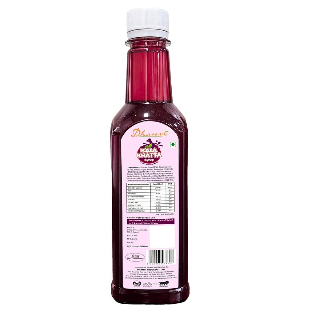 Dhanvi Kala Khatta Syrup with Natural Fruit Extract | Classic Sweet & Tangy Indian Sharbat | Bold & Refreshing Summer Drink | Perfect for Ice Gola,