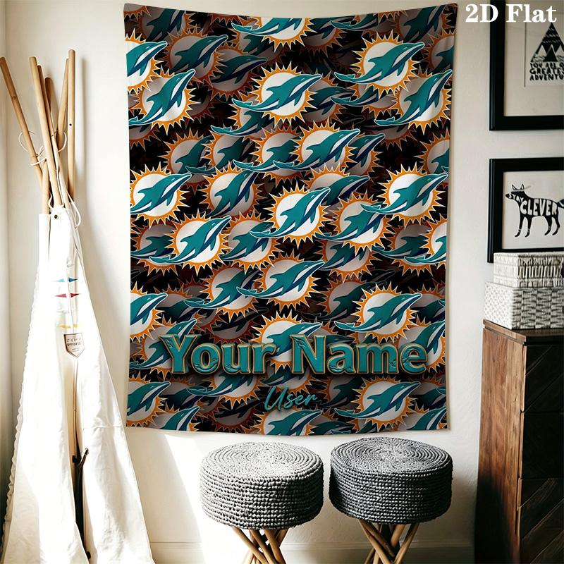 Name Custom Miami Dolphins Logos Wall Tapestry Aesthetic Wall Hanging Printed Fabric Blanket Decorative Tapestries for Bedroom Living Room Home Decor