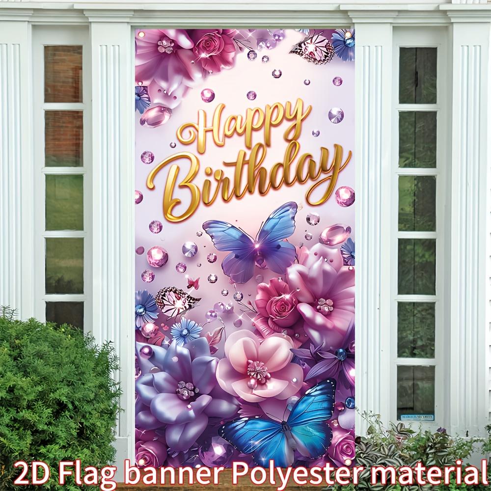 2D Flat Banner 1pc Happy Birthday Decorative Banner 90cm * 180cm/35.4in * 70.8in Floral Butterfly Birthday Decorative Banner Birthday Wall