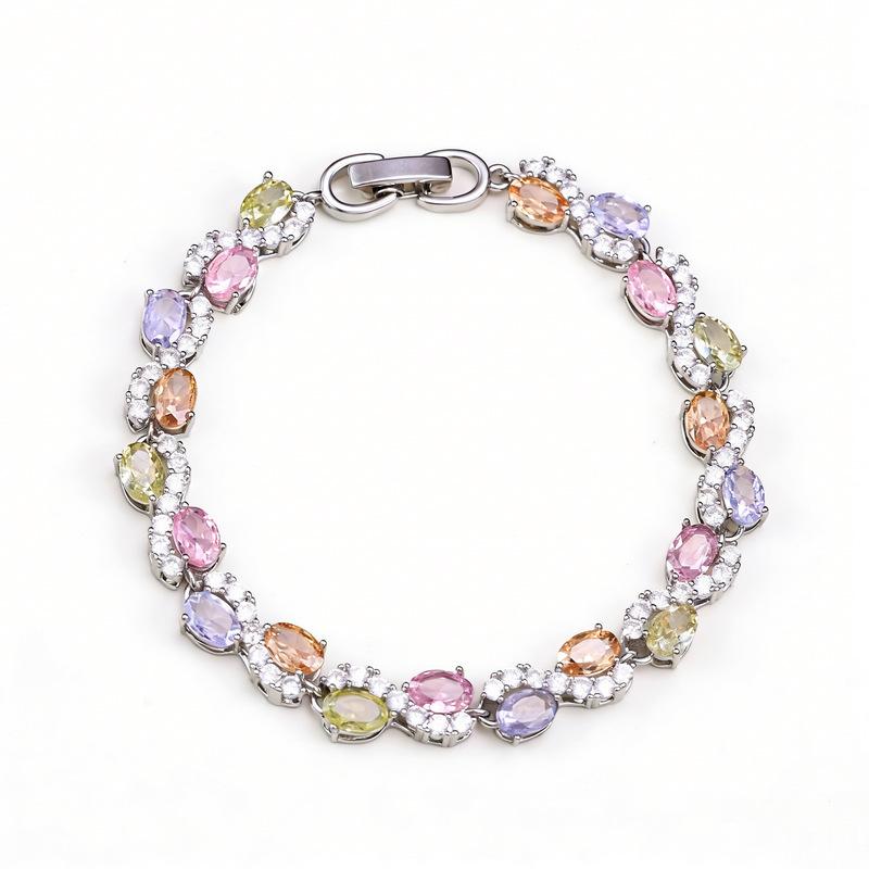 Color Oval Zircon Bracelet Macaron Silver Premium Full Inlaid Jewelry Fashion Sweet Everyday Versatile Accessories