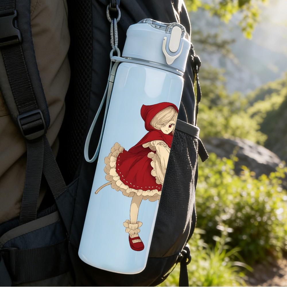 1PC Little Red Riding Hood Cartoon 750ml Color Plastic Sports Water Bottle Leakproof Flip Straw Lid Suitable for Sports Office Home Use