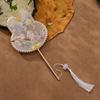 Long Handle Chinese Style Embroidery Fan Handheld Dance Fan Cute Group Fan  Dance Performance