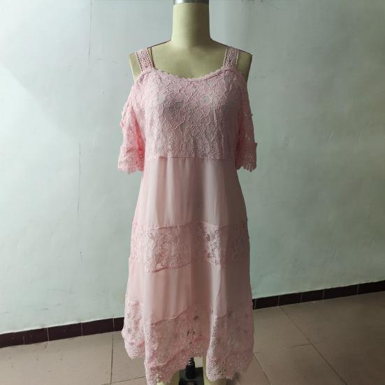 Sling Cold Shoulder Half Sleeve Summer Dress Crochet Embroidery Lace Stitching Mini Dress Female Clothing