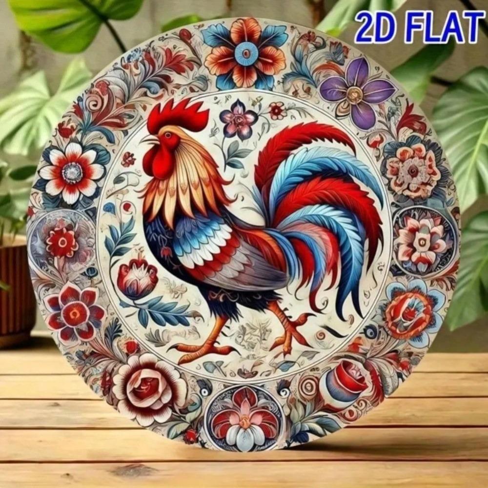 Винтажный круглый металлический знак-декор для стены 'Курица и цветы'