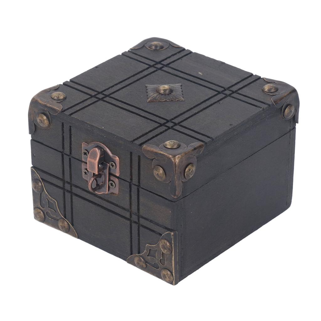 Vintage Wooden Box Retro Antique Decorative Treasure Chest Case Trinket Box with Lock for Storing