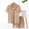 Pajamas women's pure cotton, summer thin double-layer cotton yarn crepe cotton short-sleeved shorts loungewear set