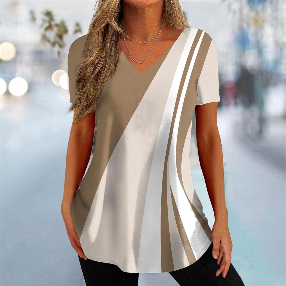Новая женская футболка с кривым принтом и v-образным вырезом, модная уличная одежда, женская одежда, повседневный летний пуловер с короткими рукавами, футболка для женщин